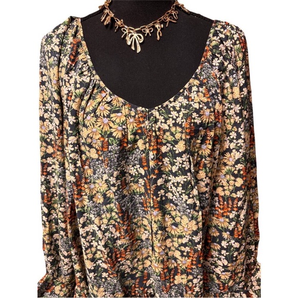 H&M Long Sleeve Floral Drop Waist Peasant Dress Size L Cottagecore - Picture 2 of 6